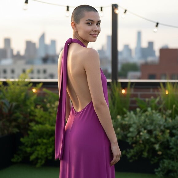 Pink V-Neck Sleeveless Backless Sexy Maxi Dress - Picture 11 of 11